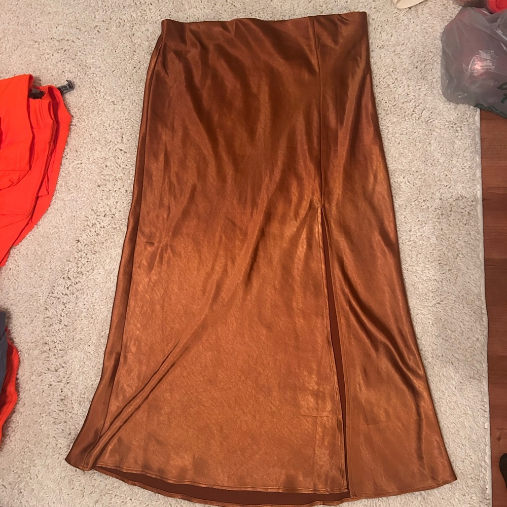 Skies Are Blue Copper Midi Slip Skirt